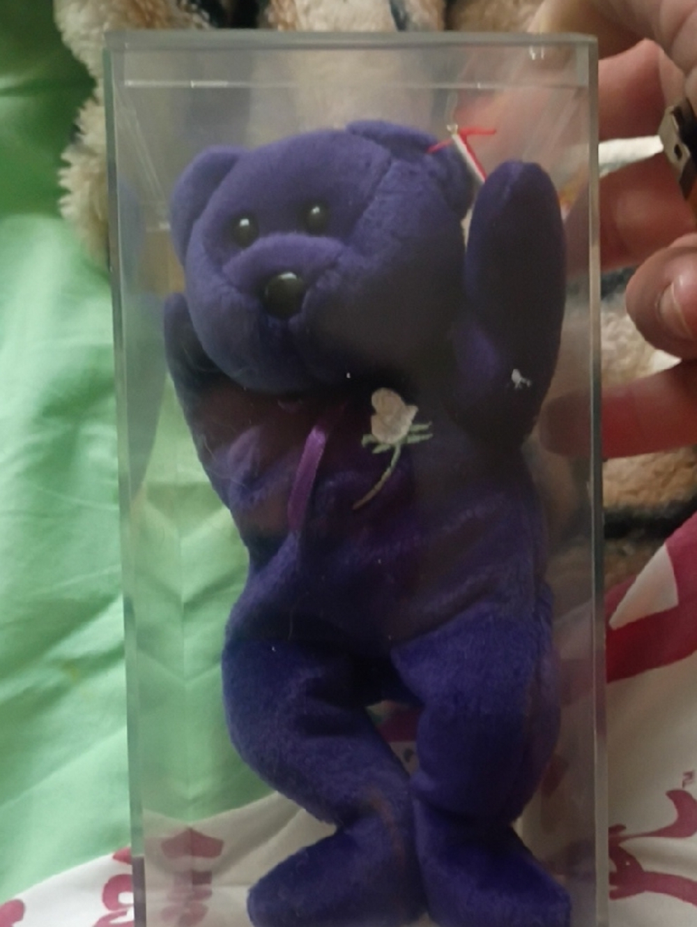 Plush Purple Bear Stuffed Animal with Embroidered Flower